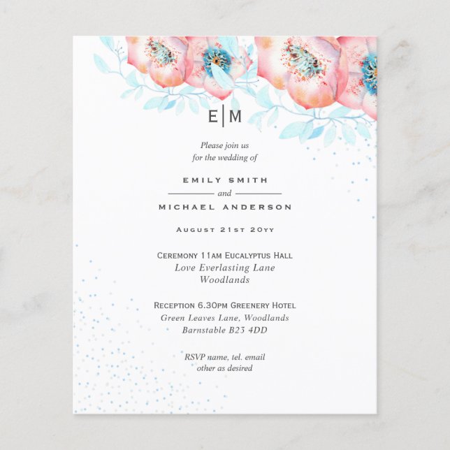 Flyer Hellebore Blue Dusty Rosa Wedding PRESUPUESTO (Frente)