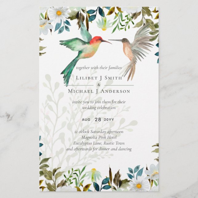 Flyer Hermoso HUMMINGBIRDS Pareja Boda (Frente)