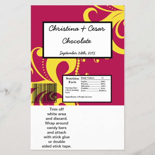 Flyer Hershey's Large Bar Wrapper Hot Pink/Yellow Swirls (Frente)