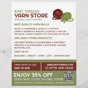 Flyer Hilados Rojo y Verde, Tienda de punto, Tienda Yarn