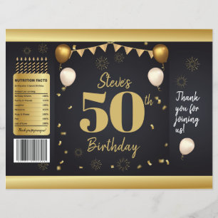 Flyer Hitos Cumpleaños Gold Black Chip Bag Wrappers