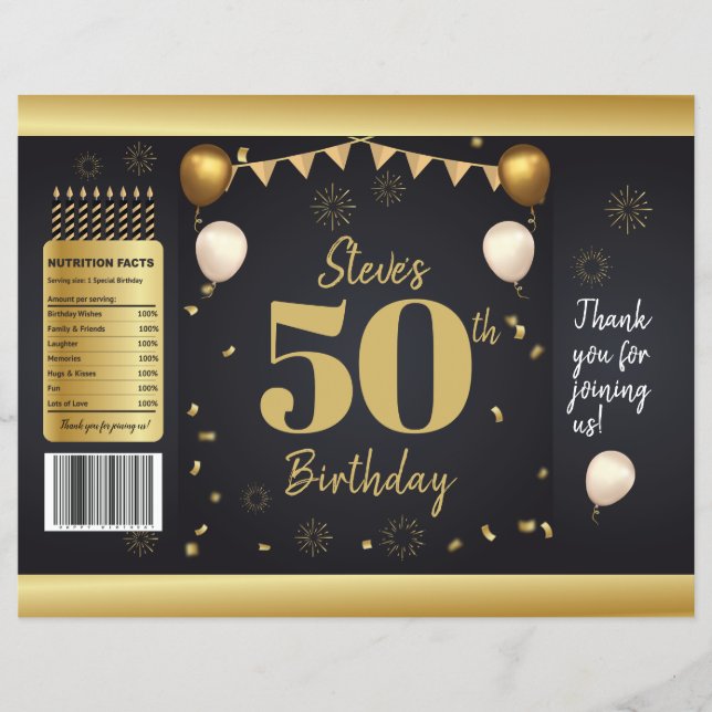 Flyer Hitos Cumpleaños Gold Black Chip Bag Wrappers (Frente)