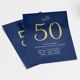 Flyer Hola 50 Blue Gold Budget Invitación a los 50 cumpl