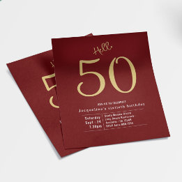 Flyer Hola 50 Red Gold Budget Invitación a los 50 Años