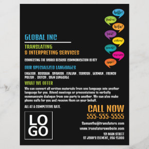 Flyer Hola diseño, traductor e intérprete