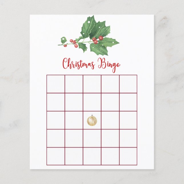 Flyer Holly Wreath Navidades Bingo Game Card (Frente)