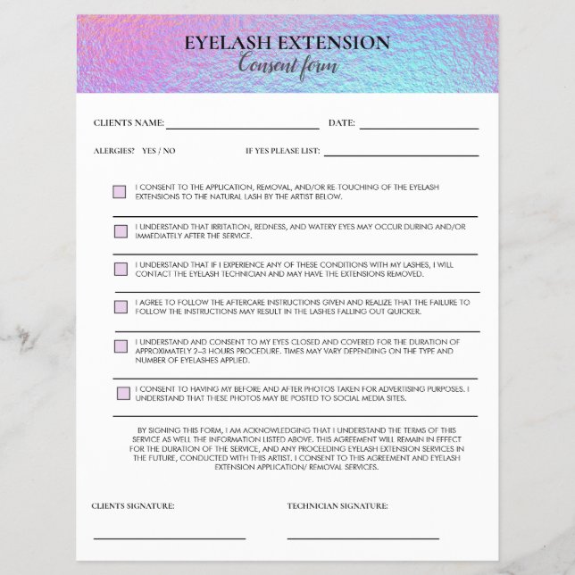 Flyer Holographic Eyelash Consent form (Frente)