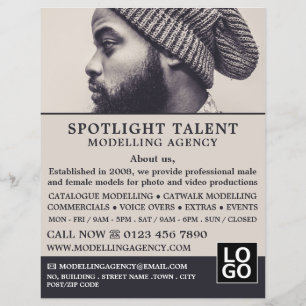 Flyer Hombre en Gorra, agencia de modelación, anuncio de