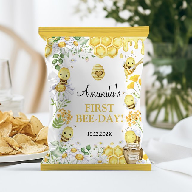 Flyer Honey Bee First Bee Day Birthday Chip Bag Wrapper (Subido por el creador)