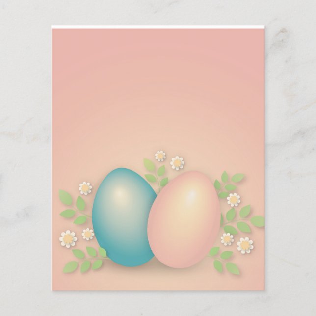 Flyer Huevos rosas y azules de pascua y flores de primav (Frente)