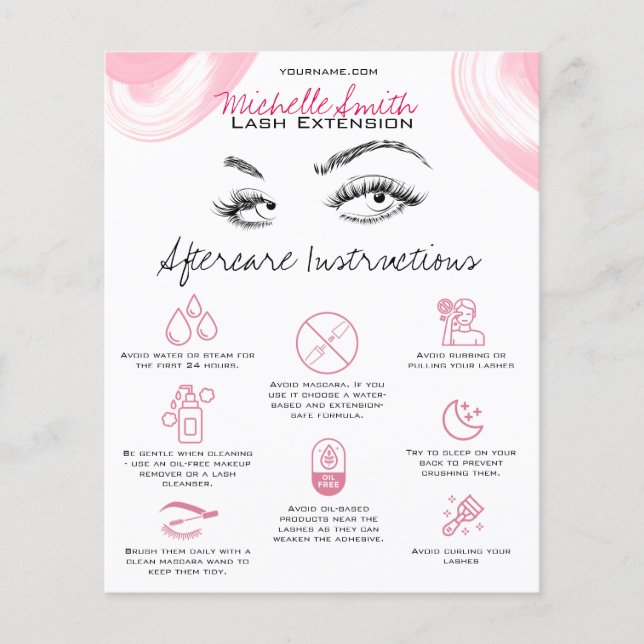 Flyer Icono de instrucciones de uso de extensiones Lash  (Frente)