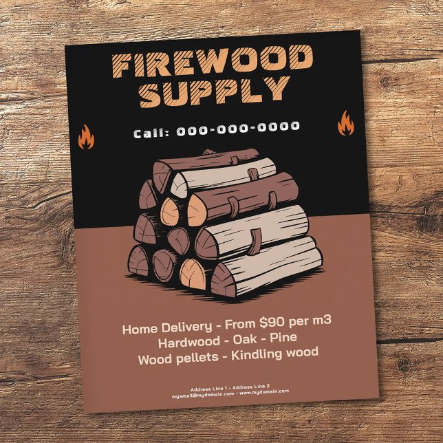 Flyer Icono de llama - Suministro de leña (Flame Icon - Firewood Supply Flyer)
