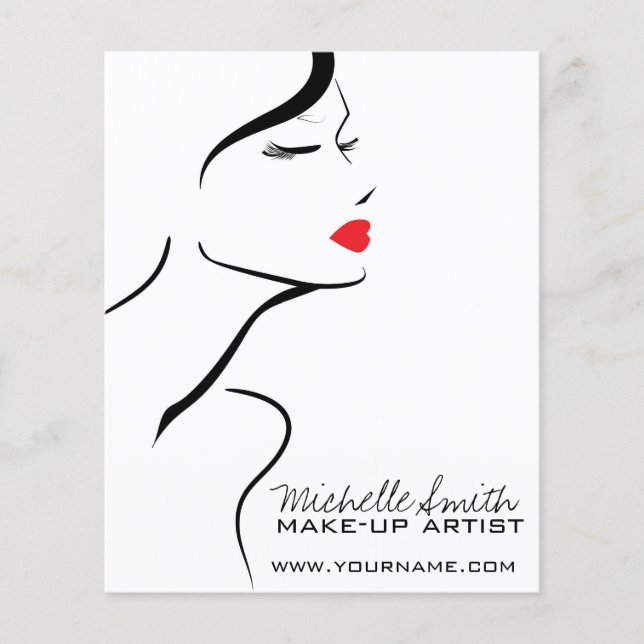Flyer Icono de maquillaje Cara de mujer en labios rojos  (Frente)