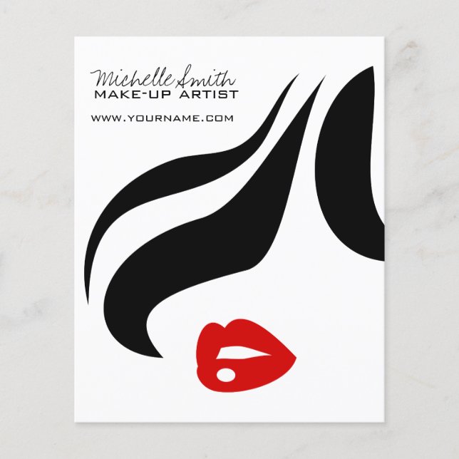 Flyer Icono de maquillaje Cara de mujer en labios rojos  (Frente)