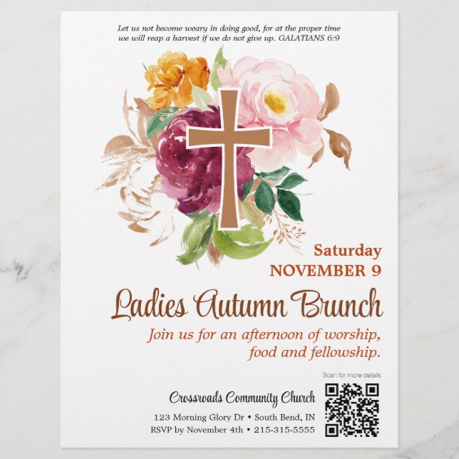 Flyer Iglesia de la Cruz Floral de Otoño Damas Brunch (Frente)