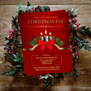 Flyer Iglesia de velas de Nochebuena roja elegante