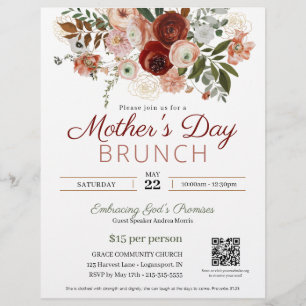 Flyer Iglesia del Día de la Madre Brunch elegante Floral