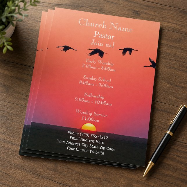 Flyer Iglesia Sunset Birds, Únete a Nuestros Servicios (Subido por el creador)