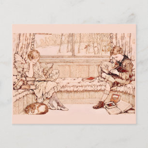 Flyer Ilustración acogedora de niños vintage leyendo