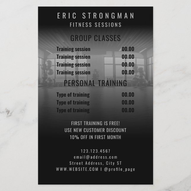 Flyer Imagen del gimnasio del entrenador de fitness (Frente)