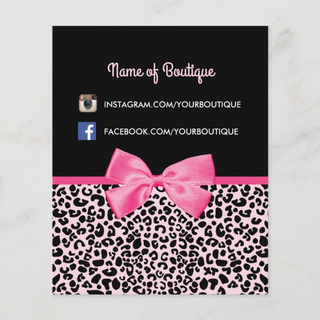 Flyer Impresión de leopardo rosa Girly Boutique Bow Beau (Frente)