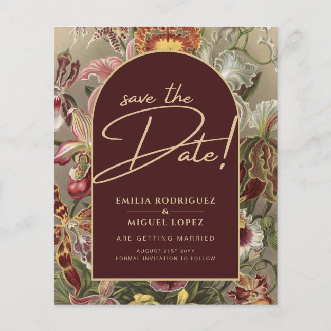 Flyer Impresionante Boda Botánica Borgoña Floral (Frente)