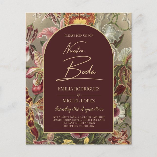Flyer Impresionante Boda Botánica Borgoña Floral (Frente)