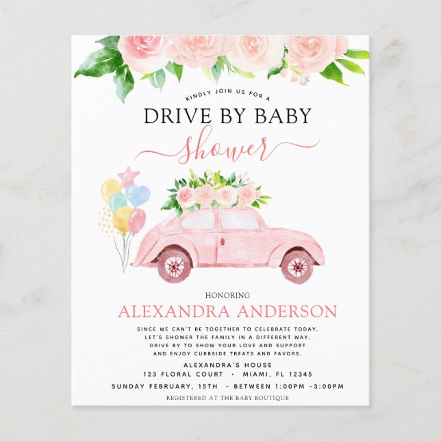 Flyer Impulso Presupuestario De Baby Shower Floral Rubor (Frente)