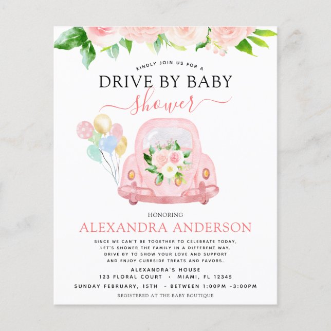 Flyer Impulso Presupuestario De Baby Shower Floral Rubor (Frente)