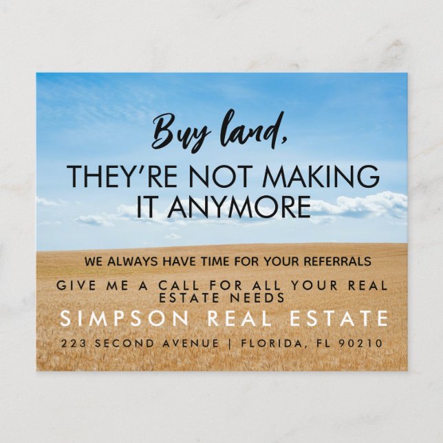 Flyer inmobiliaria Comprar tierra que ya no están ganand (Frente)