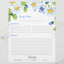 Flyer Inserciones de receta de carpeta floral Daisy azul