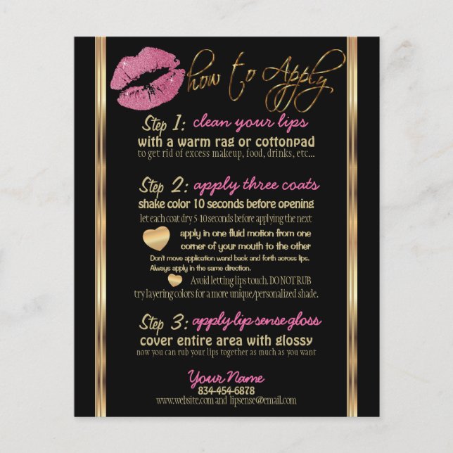 Flyer Instrucciones de Labios Brillantes Rosados (Frente)