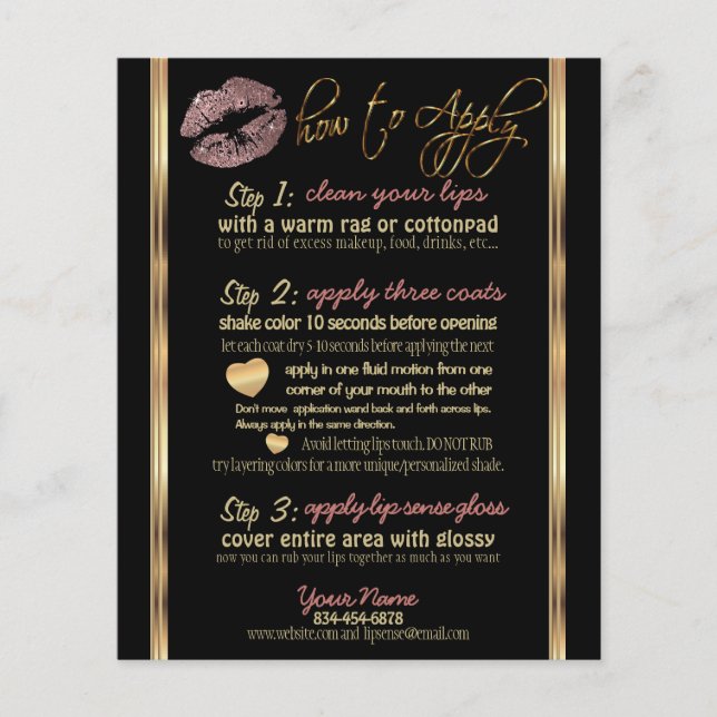 Flyer Instrucciones de Labios con Brillo de Oro Rosa Pol (Frente)