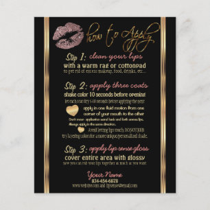 Flyer Instrucciones de Labios con Brillo de Oro Rosa Pol