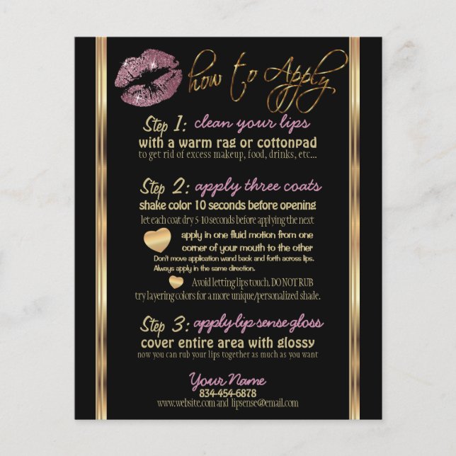 Flyer Instrucciones de Lip para Purpurina de oro Rosa Ro (Frente)