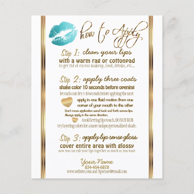 Flyer Instrucciones de Lip 💋 Purpurina verde azulado -  (Frente)