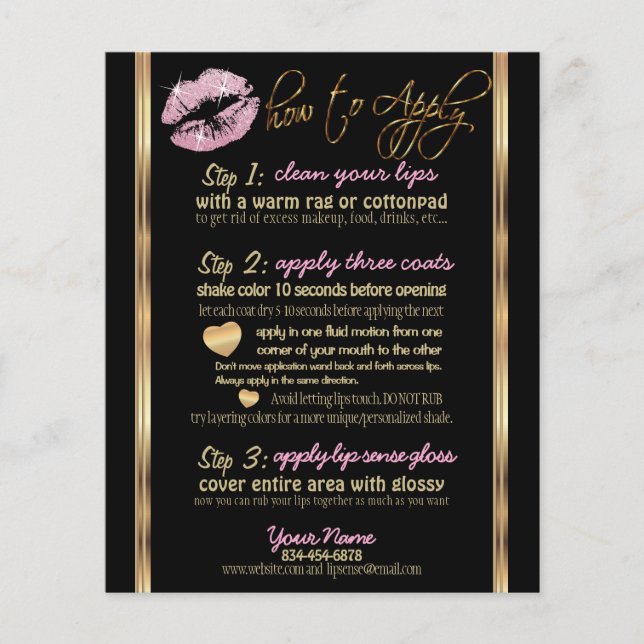 Flyer Instrucciones Lip para Purpurinas rosados (Frente)