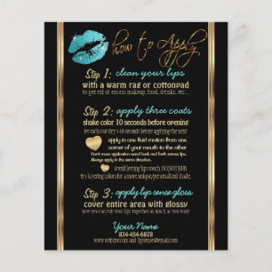 Flyer Instrucciones para Labios con Brillo Verde Azulado
