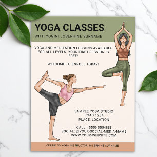 Flyer Instructor de Clases de Yoga Entrenador de Meditac