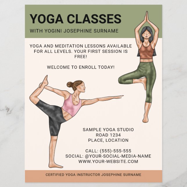 Flyer Instructor de Clases de Yoga Entrenador de Meditac (Frente)