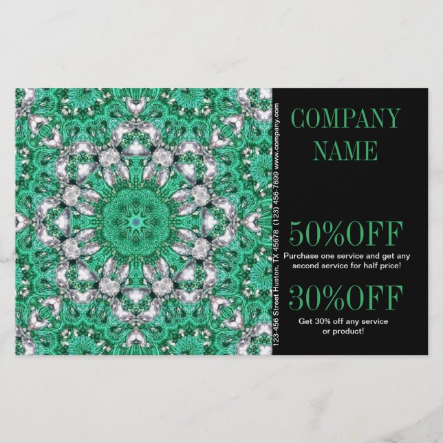 Flyer Instructor de Yoga Nueva Era mandala verde esmeral (Frente)