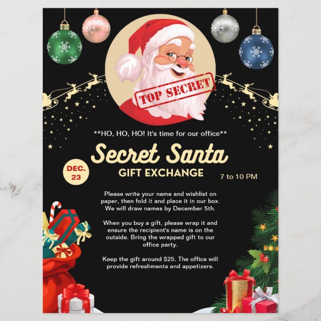 Flyer Intercambio de Regalos de Santa Secreto Evento de  (Frente)