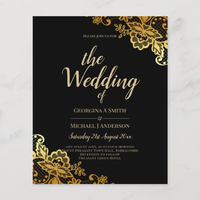 Flyer Inversión de Bodas de encaje de oro negro (Frente)