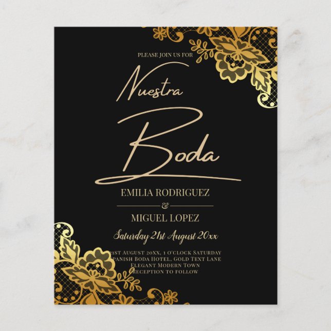 Flyer Inversión de Bodas de encaje de oro negro (Frente)
