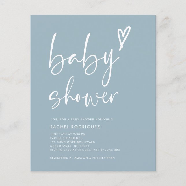 Flyer Invitación a Baby Shower de Boho Dusty Blue Boy (Frente)