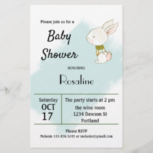 Flyer Invitación a Baby Shower de Bunny
