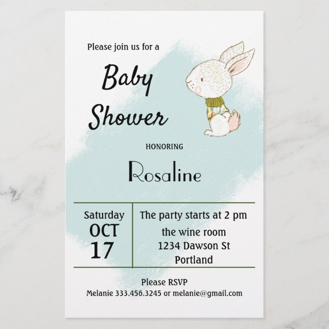 Flyer Invitación a Baby Shower de Bunny (Frente)