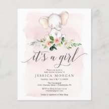 Invitación a Baby Shower de Chica de Elefante Rosa