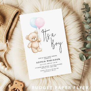 Flyer Invitación a Baby Shower de Cute Teddy Bear Boy