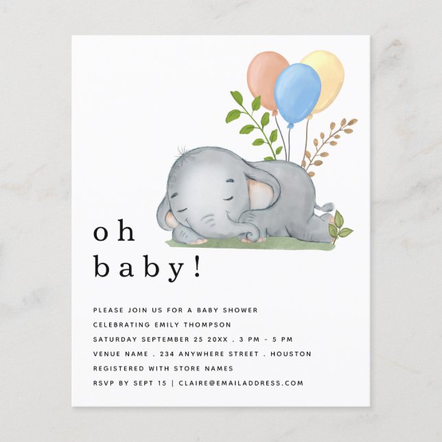 Flyer Invitación a Baby Shower de Elephant Blue Boy (Frente)